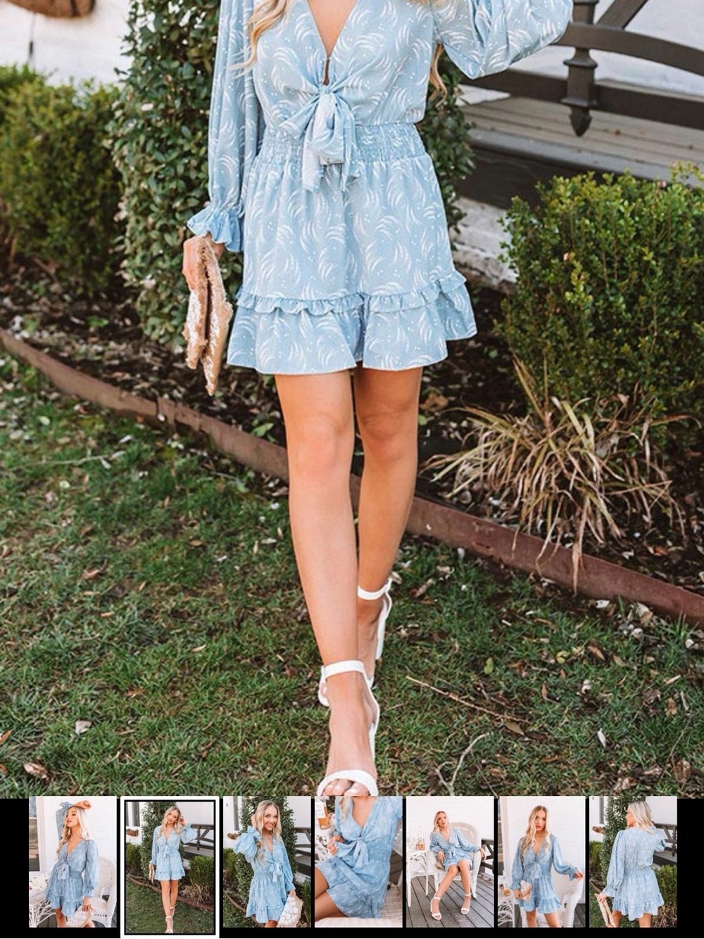 Light Blue Tie-Front Ruffle Romper - Picture 2 of 3